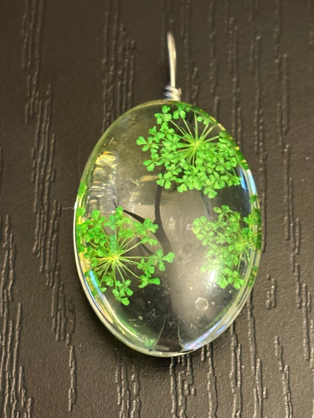 Pressed Flower Tree of Life Pendant, Resin Oval Charm